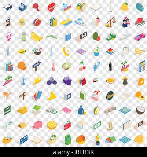 100 happy icons set, isometric 3d style Stock Vector