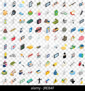 100 headway icons set, isometric 3d style Stock Vector