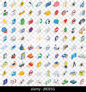 100 help icons set, isometric 3d style Stock Vector