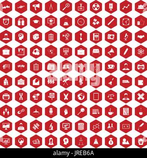 100 seminar icons hexagon red Stock Vector