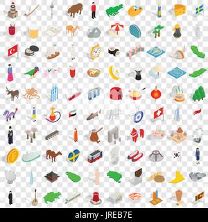 100 holidays icons set, isometric 3d style Stock Vector
