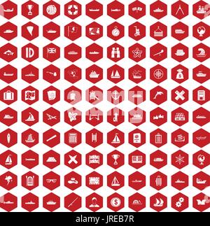 100 shipping icons hexagon red Stock Vector