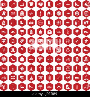 100 shoe icons hexagon red Stock Vector