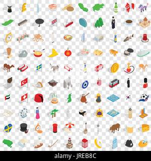 100 homeland icons set, isometric 3d style Stock Vector