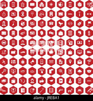 100 smartphone icons hexagon red Stock Vector
