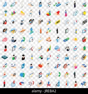 100 human resource icons set, isometric 3d style Stock Vector