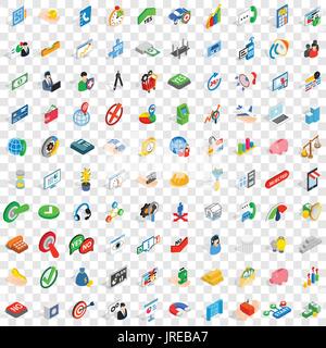100 idea icons set, isometric 3d style Stock Vector