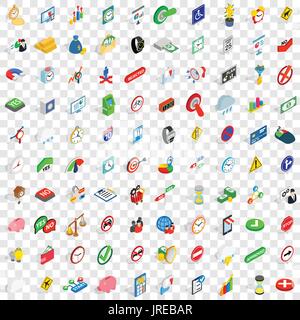 100 indicator icons set, isometric 3d style Stock Vector