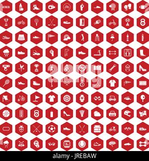 100 sneakers icons hexagon red Stock Vector