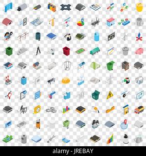 100 industry icons set, isometric 3d style Stock Vector