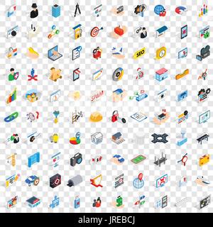 100 interface icons set, isometric 3d style Stock Vector