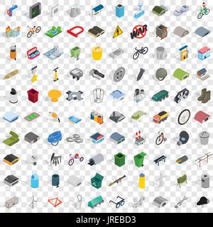 100 iron icons set, isometric 3d style Stock Vector