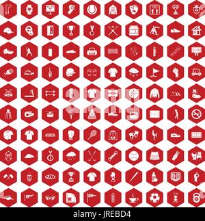 100 sport club icons hexagon red Stock Vector