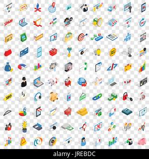 100 it business icons set, isometric 3d style Stock Vector