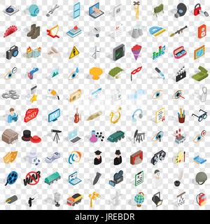 100 job icons set, isometric 3d style Stock Vector