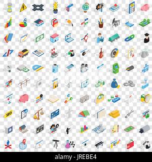 100 job contract icons set, isometric 3d style Stock Vector