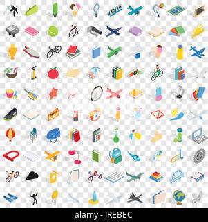100 kids icons set, isometric 3d style Stock Vector