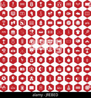 100 stadium icons hexagon red Stock Vector