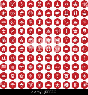 100 star icons hexagon red Stock Vector