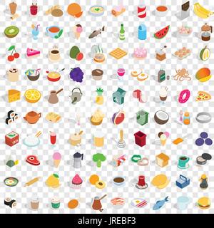 100 kitchen icons set, isometric 3d style Stock Vector