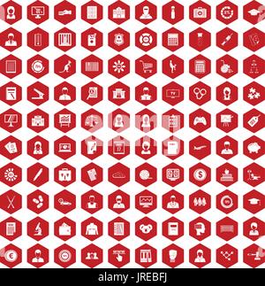 100 statistic data icons hexagon red Stock Vector