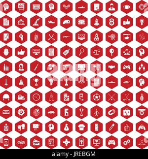 100 strategy icons hexagon red Stock Vector