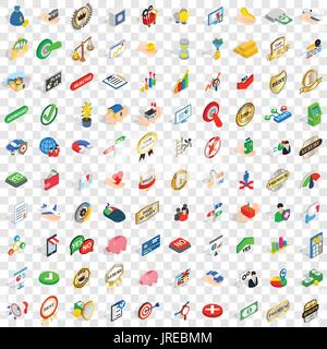 100 leadership icons set, isometric 3d style Stock Vector