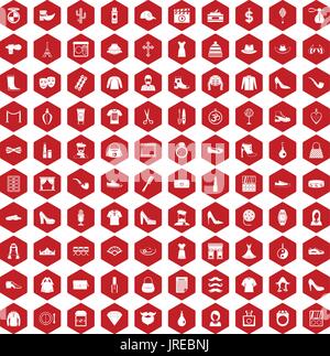 100 stylist icons hexagon red Stock Vector