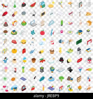 100 life icons set, isometric 3d style Stock Vector