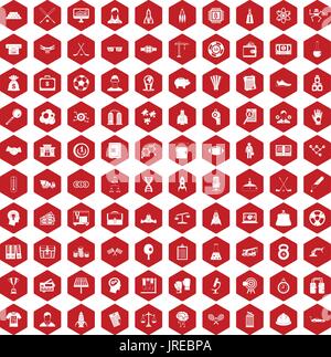 100 success icons hexagon red Stock Vector