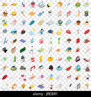 100 lifetime icons set, isometric 3d style Stock Vector