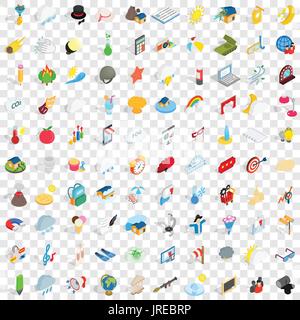 100 light icons set, isometric 3d style Stock Vector