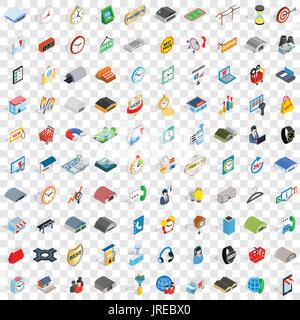 100 logistics icons set, isometric 3d style Stock Vector