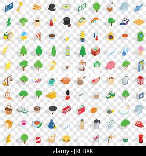 100 london icons set, isometric 3d style Stock Vector