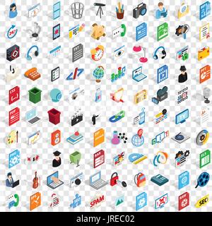 100 mail icons set, isometric 3d style Stock Vector