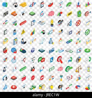 100 management icons set, isometric 3d style Stock Vector