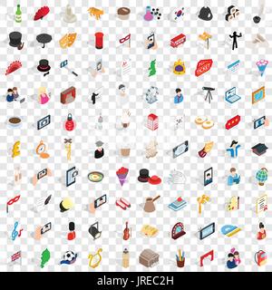 100 manners icons set, isometric 3d style Stock Vector
