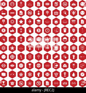 100 symbol icons hexagon red Stock Vector
