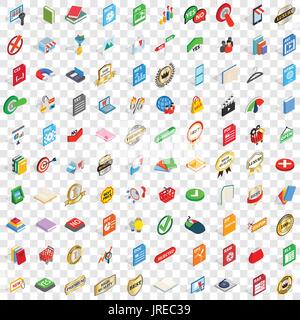 100 mark icons set, isometric 3d style Stock Vector