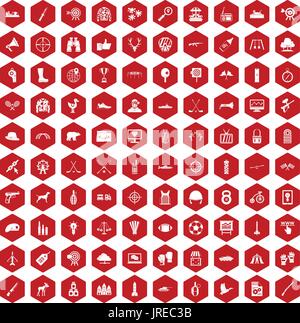 100 target icons hexagon red Stock Vector