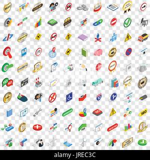 100 marker icons set, isometric 3d style Stock Vector