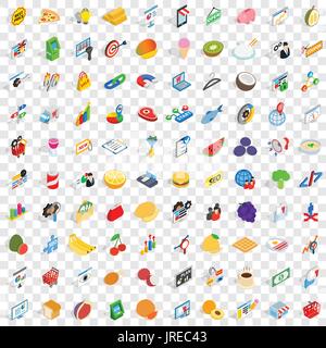 100 marketing icons set, isometric 3d style Stock Vector