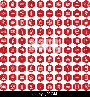 100 taxi icons hexagon red Stock Vector