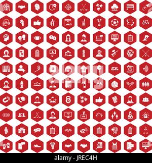 100 team icons hexagon red Stock Vector