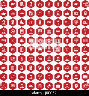 100 team work icons hexagon red Stock Vector