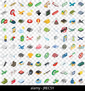100 military icons set, isometric 3d style Stock Vector