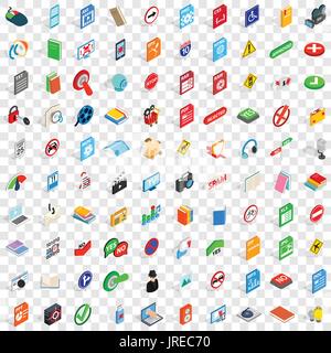 100 mobile app icons set, isometric 3d style Stock Vector