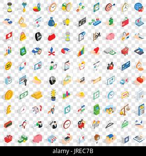 100 money icons set, isometric 3d style Stock Vector