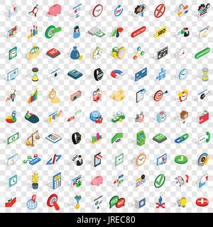 100 money wealth icons set, isometric 3d style Stock Vector