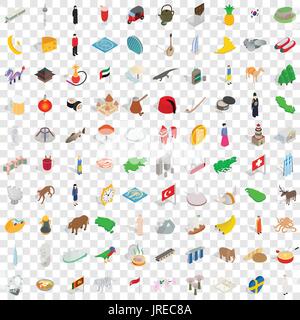 100 motherland icons set, isometric 3d style Stock Vector
